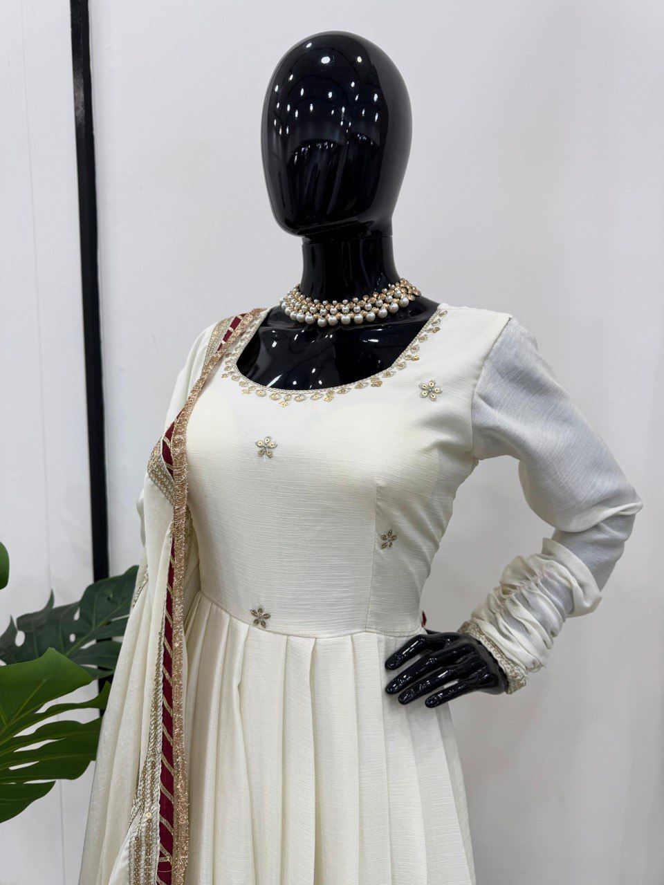 Chinnon silk gown pant with dupatta sets