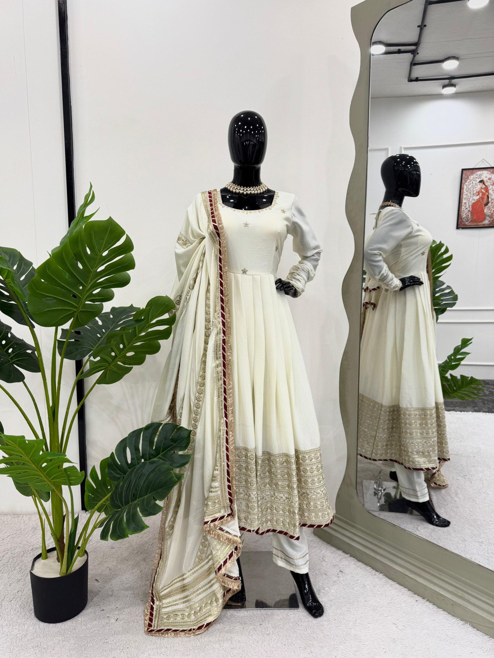 Chinnon silk gown pant with dupatta sets