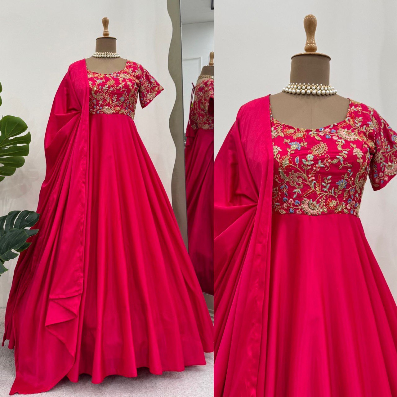 Heavy designer Natural Crepe fabric gown pant with dupatta sets