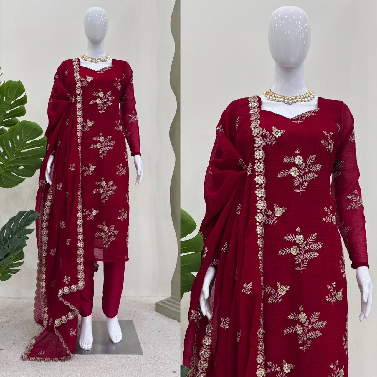 Women's designer Crunchy Silk thread and handwork kurta sets