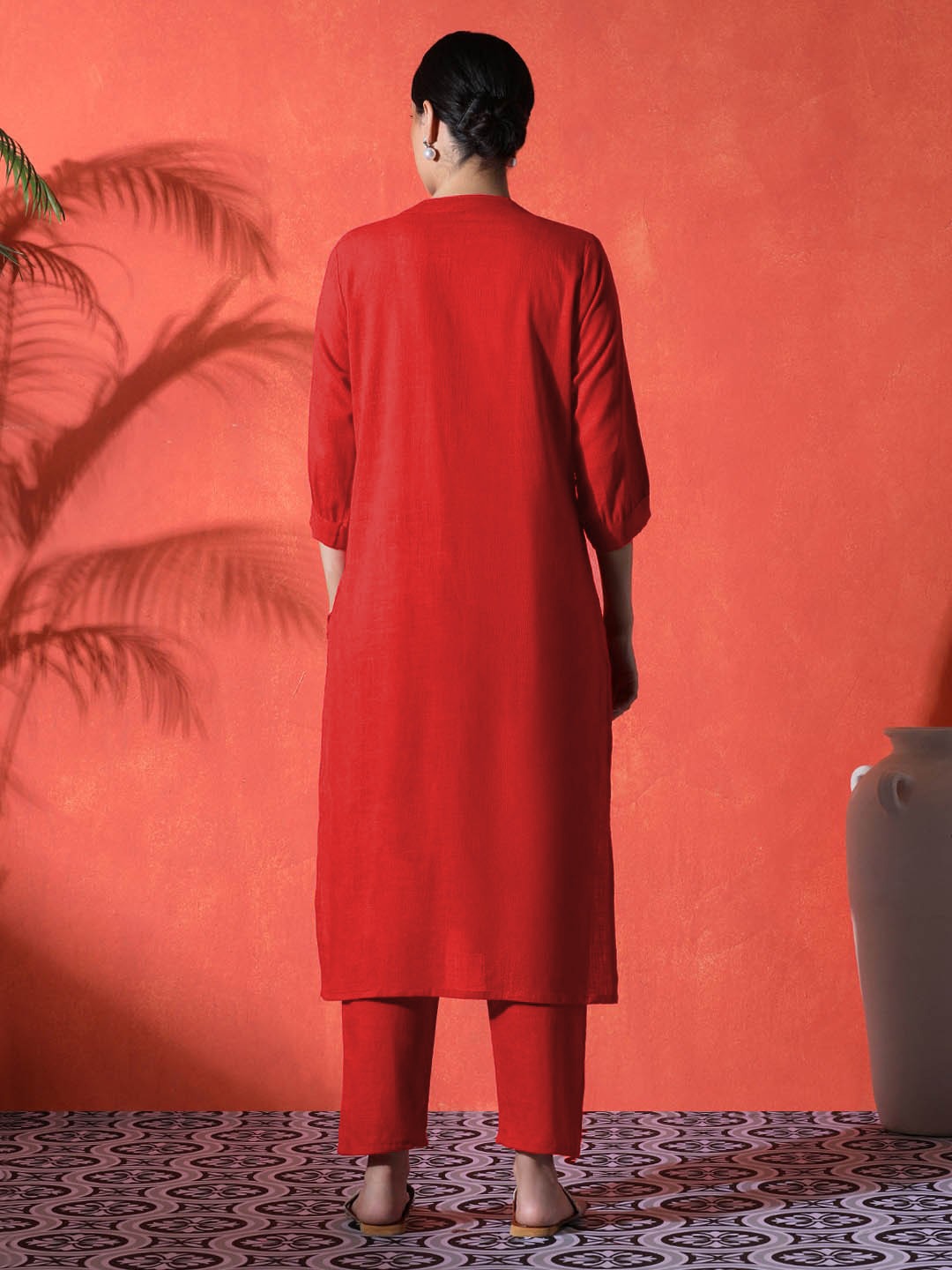 Red Heart Cotton Kurta and Pant Set