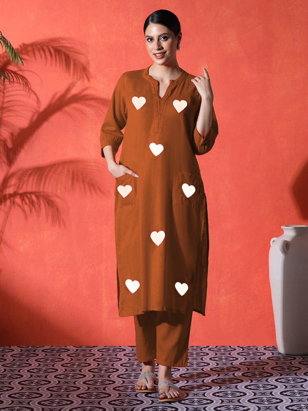 Red Heart Cotton Kurta and Pant Set