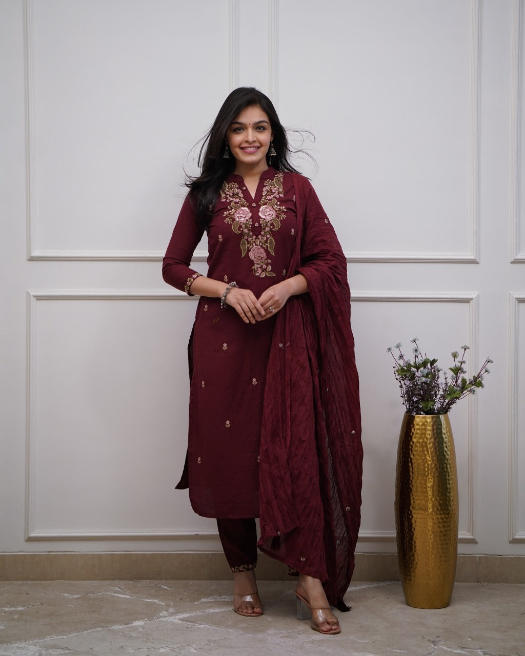 Embroidered Cotton Suit Set with Dupatta