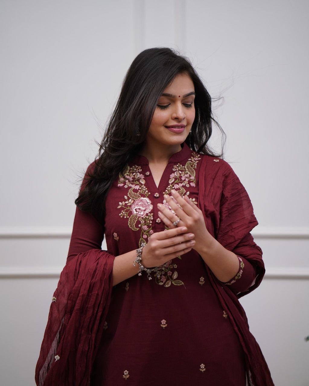 Embroidered Cotton Suit Set with Dupatta