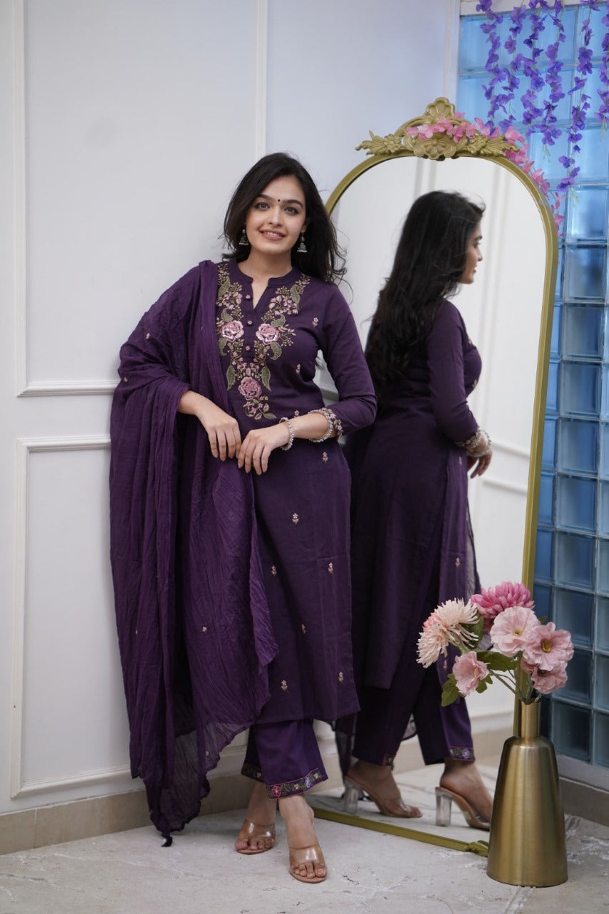 Embroidered Cotton Suit Set with Dupatta