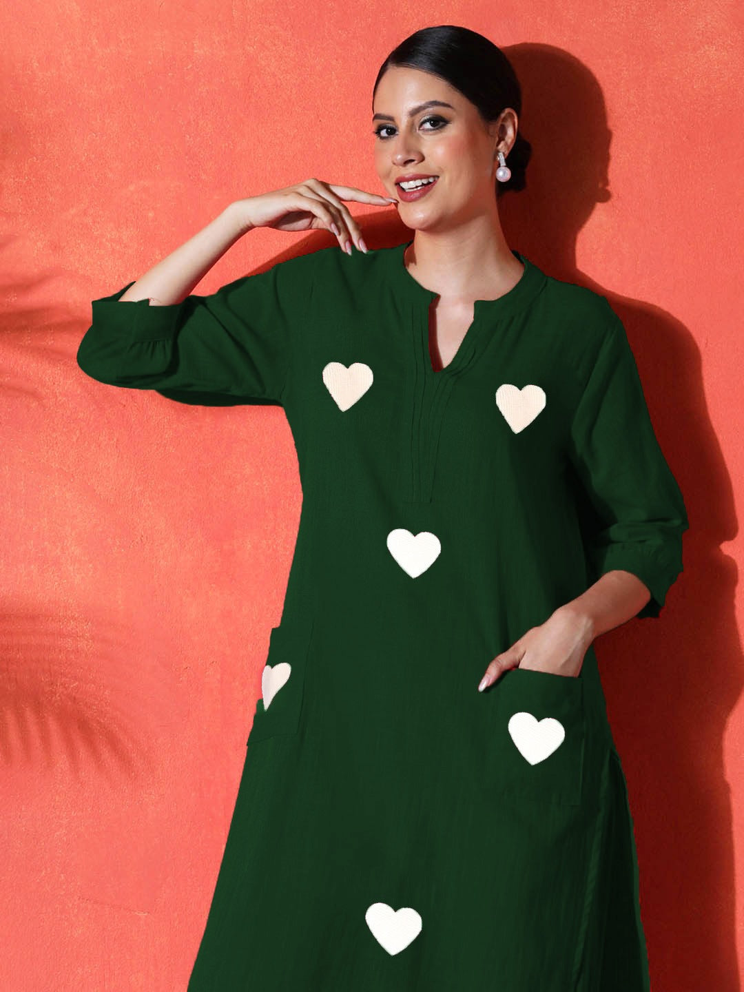Red Heart Cotton Kurta and Pant Set