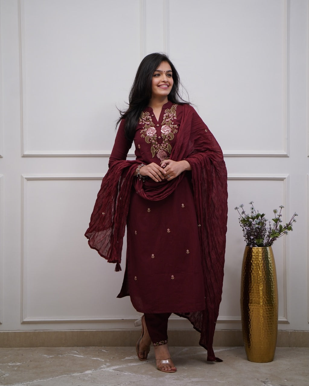 Embroidered Cotton Suit Set with Dupatta