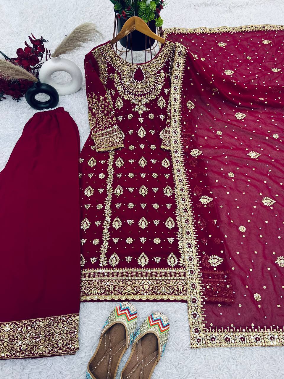 Maroon And Gold Festive Ensemble