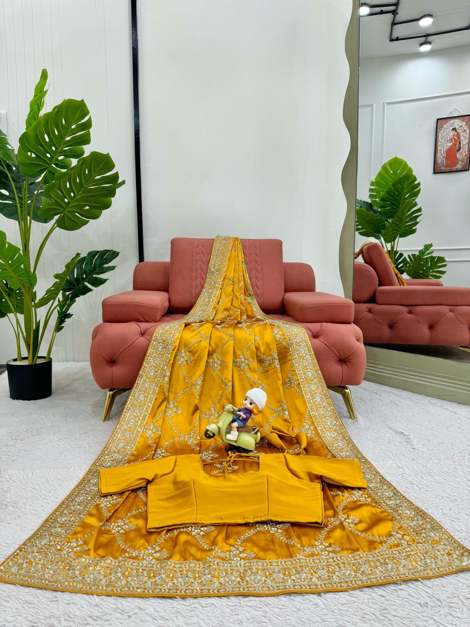 Mustard Yellow Saree With Gold Embroidered Border
