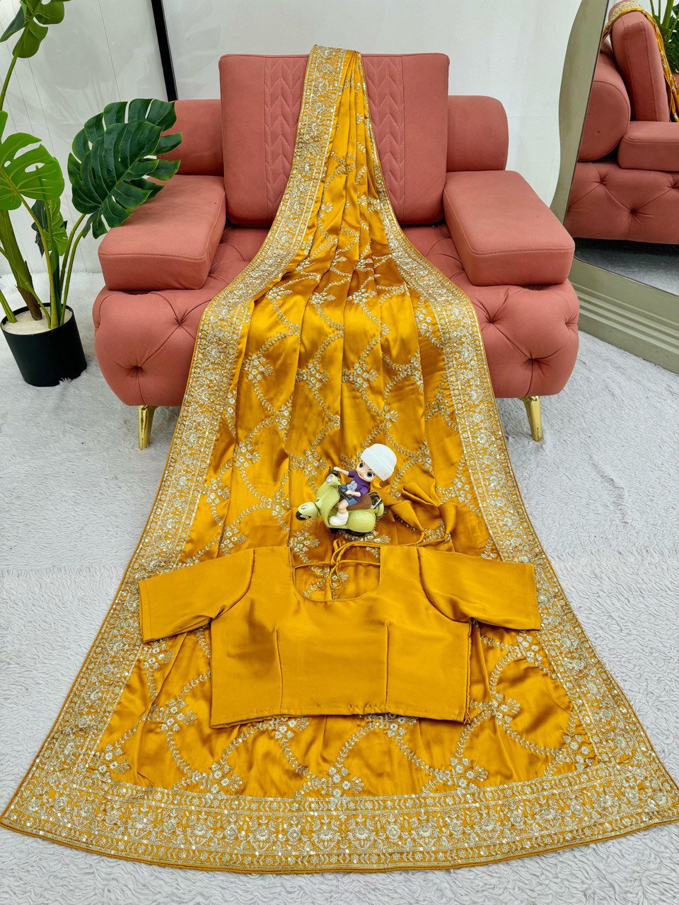 Mustard Yellow Saree With Gold Embroidered Border