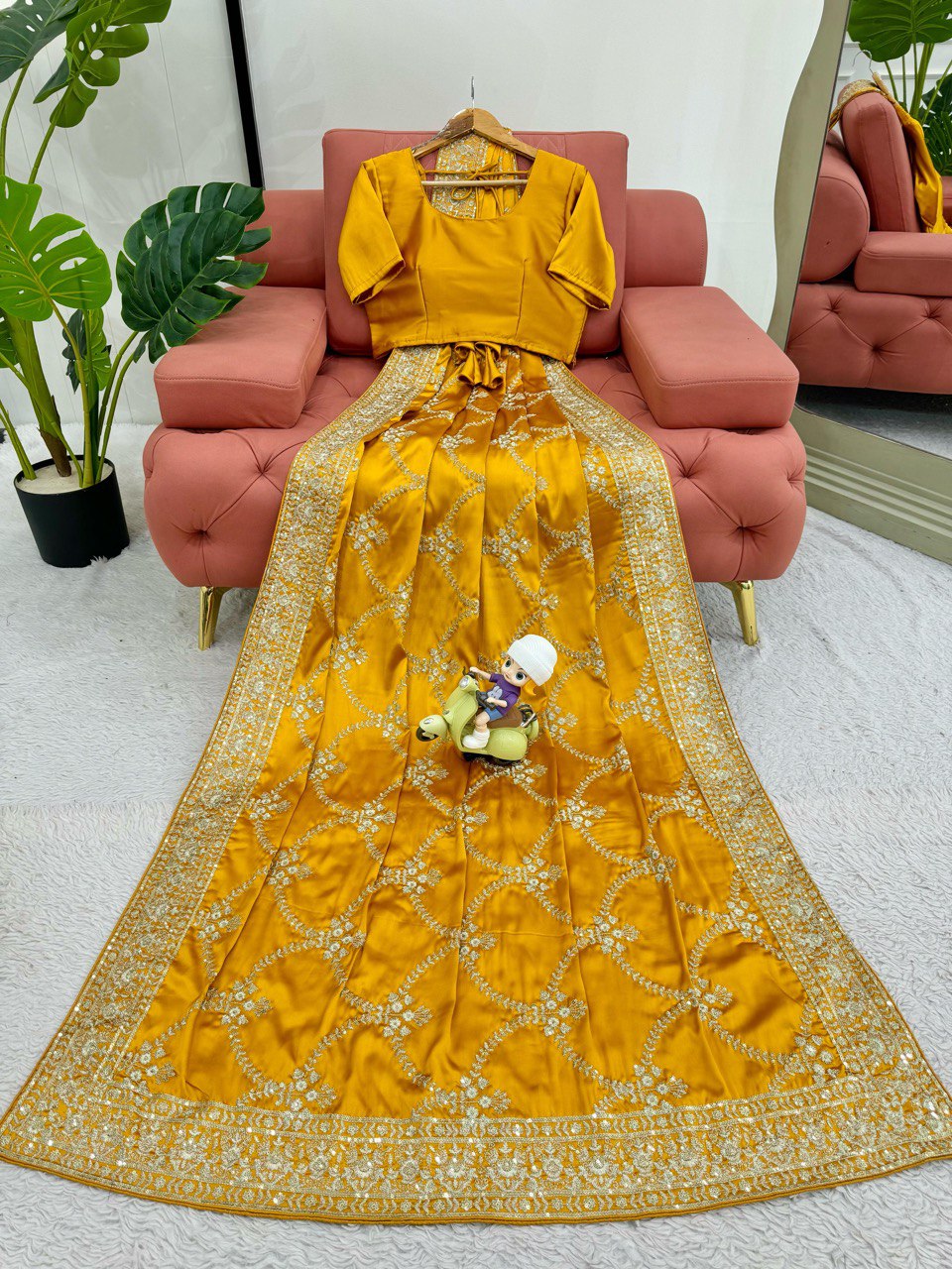 Mustard Yellow Saree With Gold Embroidered Border