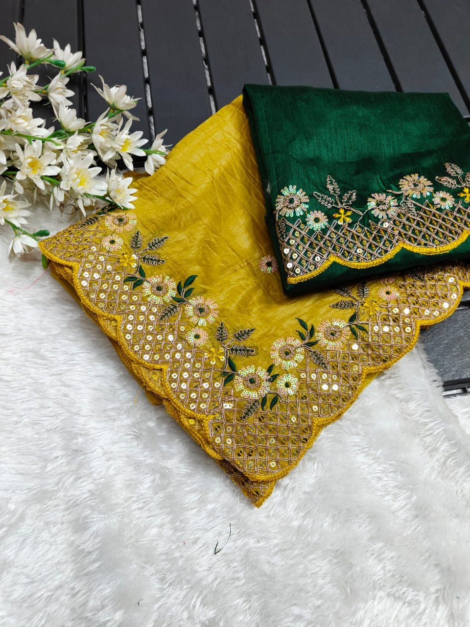 Midnight Bloom Silk Saree