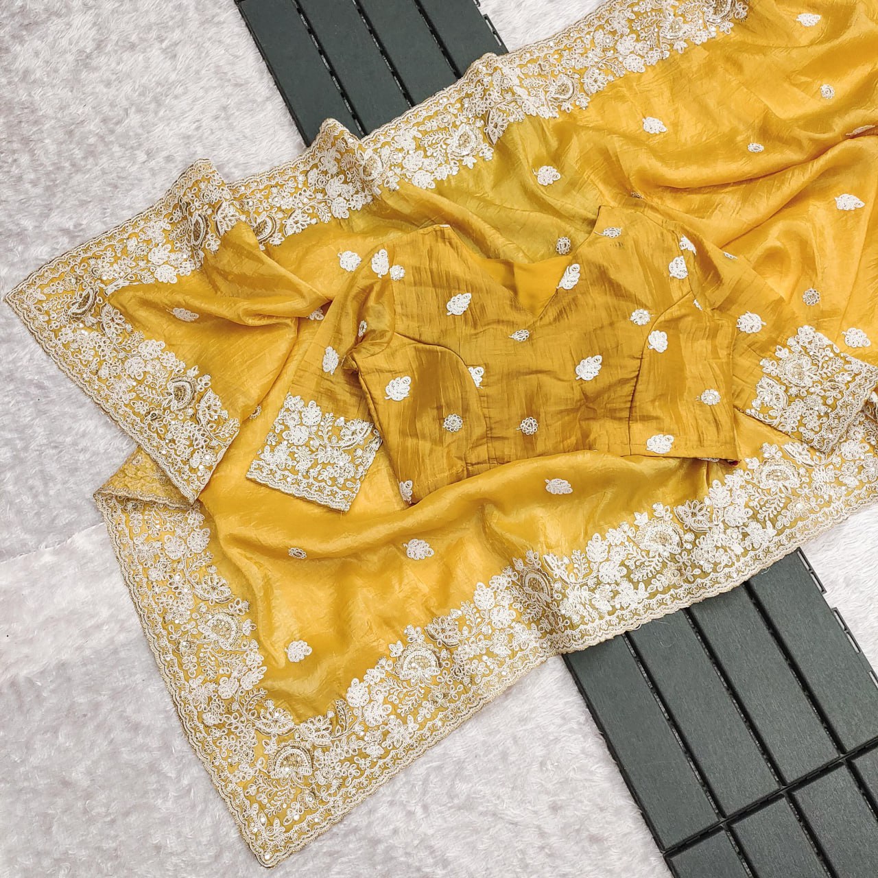 Embroidered Yellow Saree