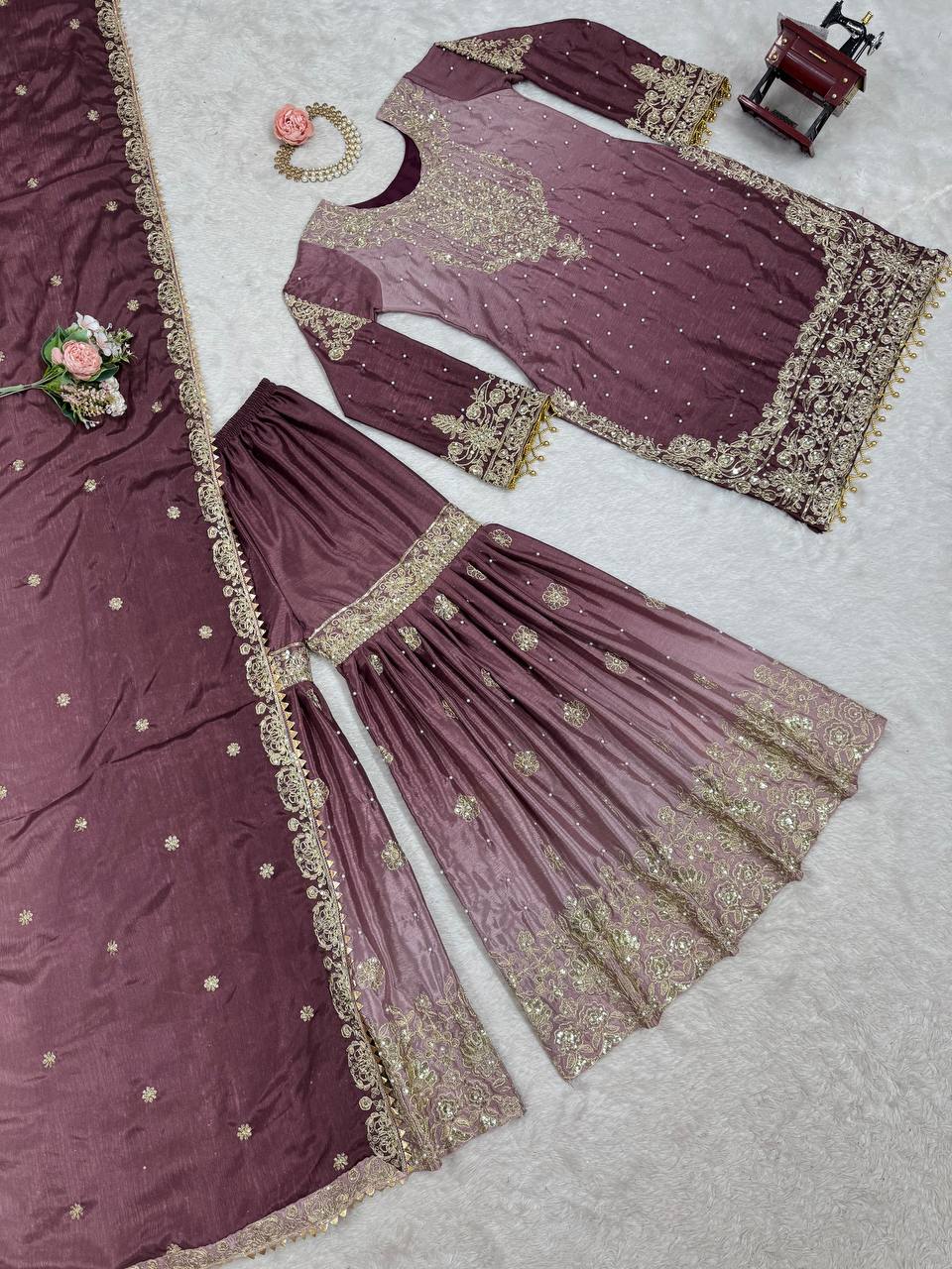 Purple And Maroon Embroidered Salwar Kameez