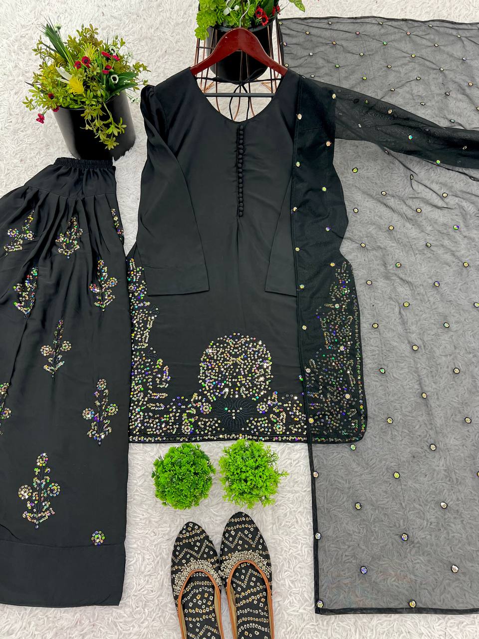 Black Hand Embroideres Suit Set