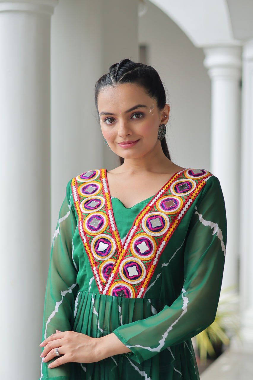 Faux Georgette with Leheriya Print & Kutchi Patchwork