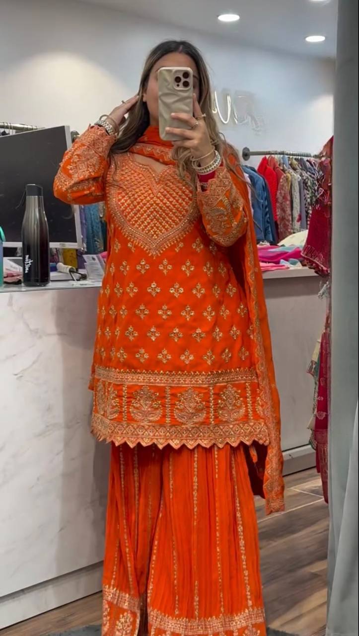 Designer Party Wear Top, Sharara Palazzo and Dupatta