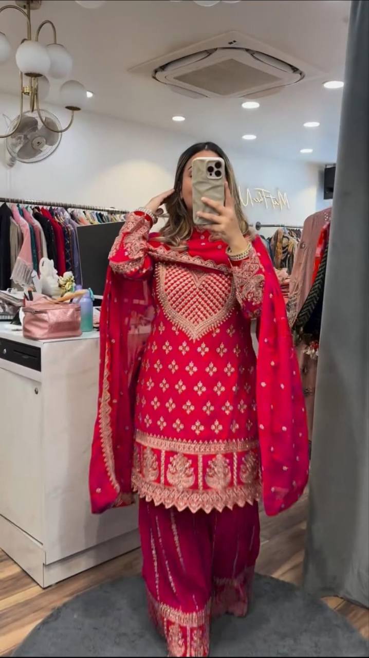 Designer Party Wear Top, Sharara Palazzo and Dupatta