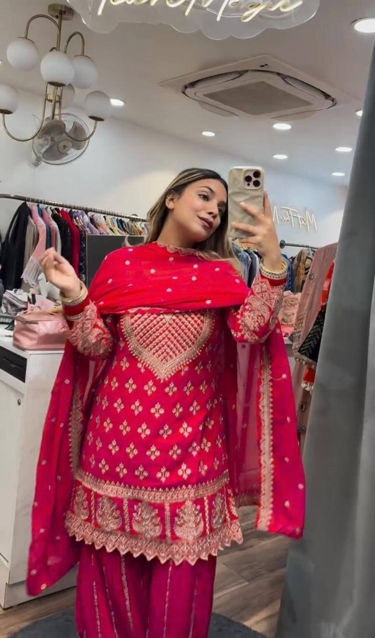 Designer Party Wear Top, Sharara Palazzo and Dupatta