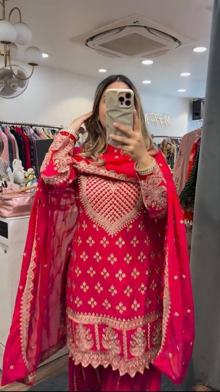 Designer Party Wear Top, Sharara Palazzo and Dupatta