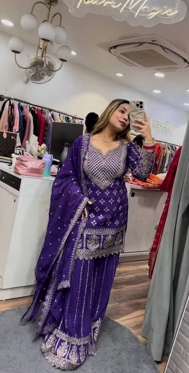 Designer Party Wear Top, Sharara Palazzo and Dupatta