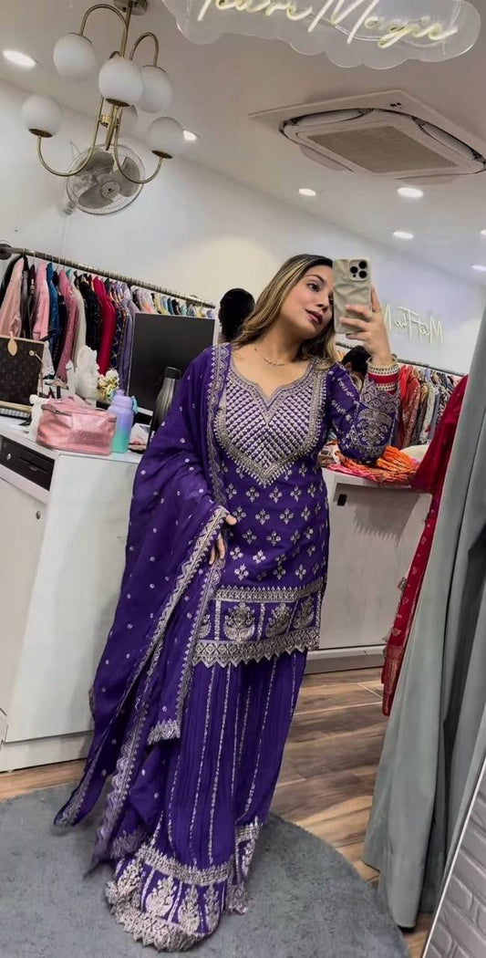 Designer Party Wear Top, Sharara Palazzo and Dupatta
