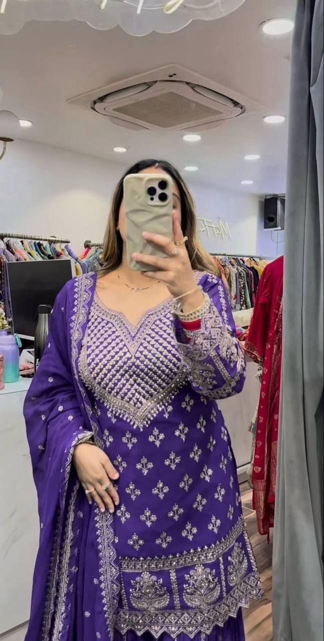 Designer Party Wear Top, Sharara Palazzo and Dupatta