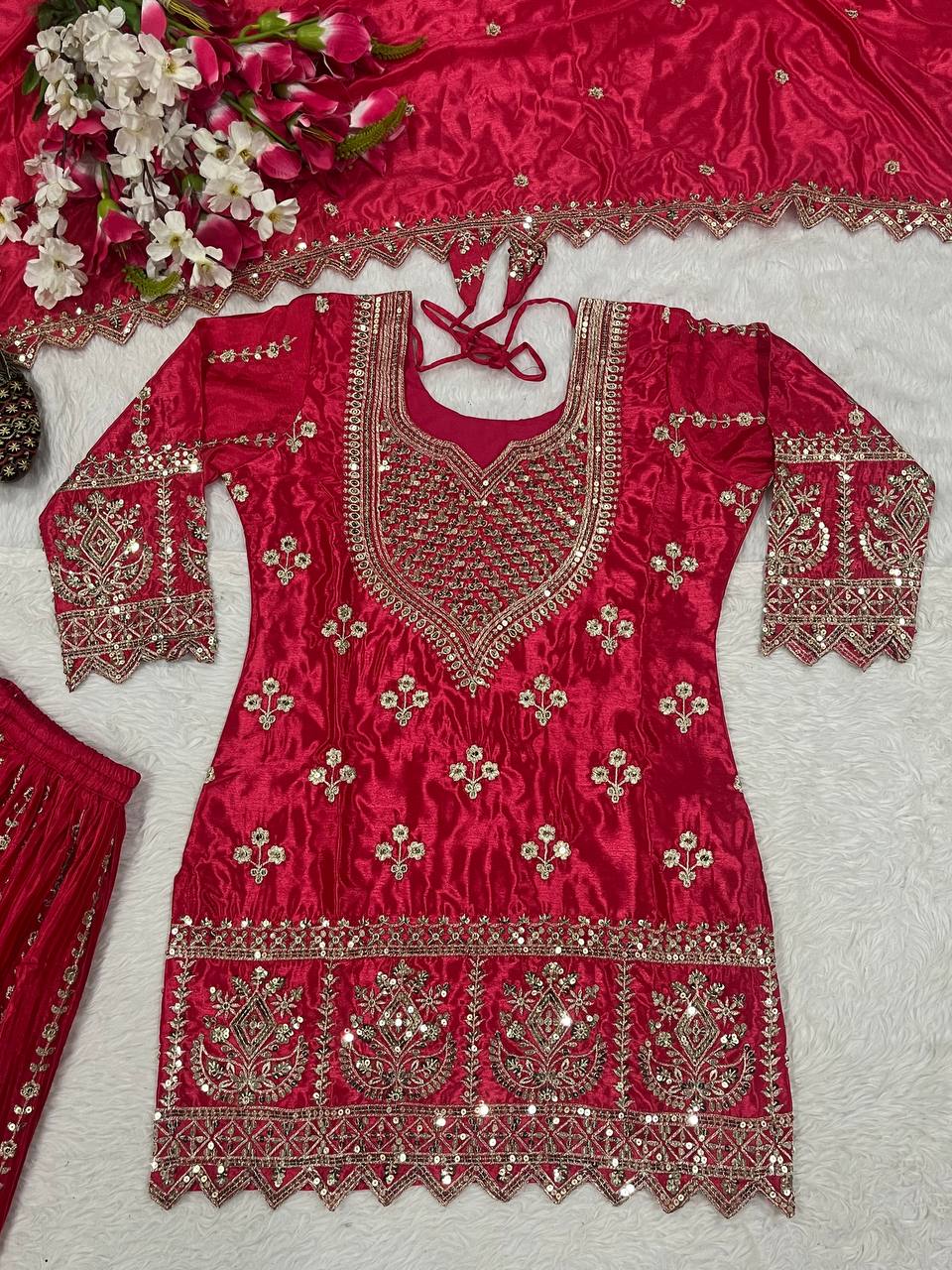 Designer Party Wear Top, Sharara Palazzo and Dupatta