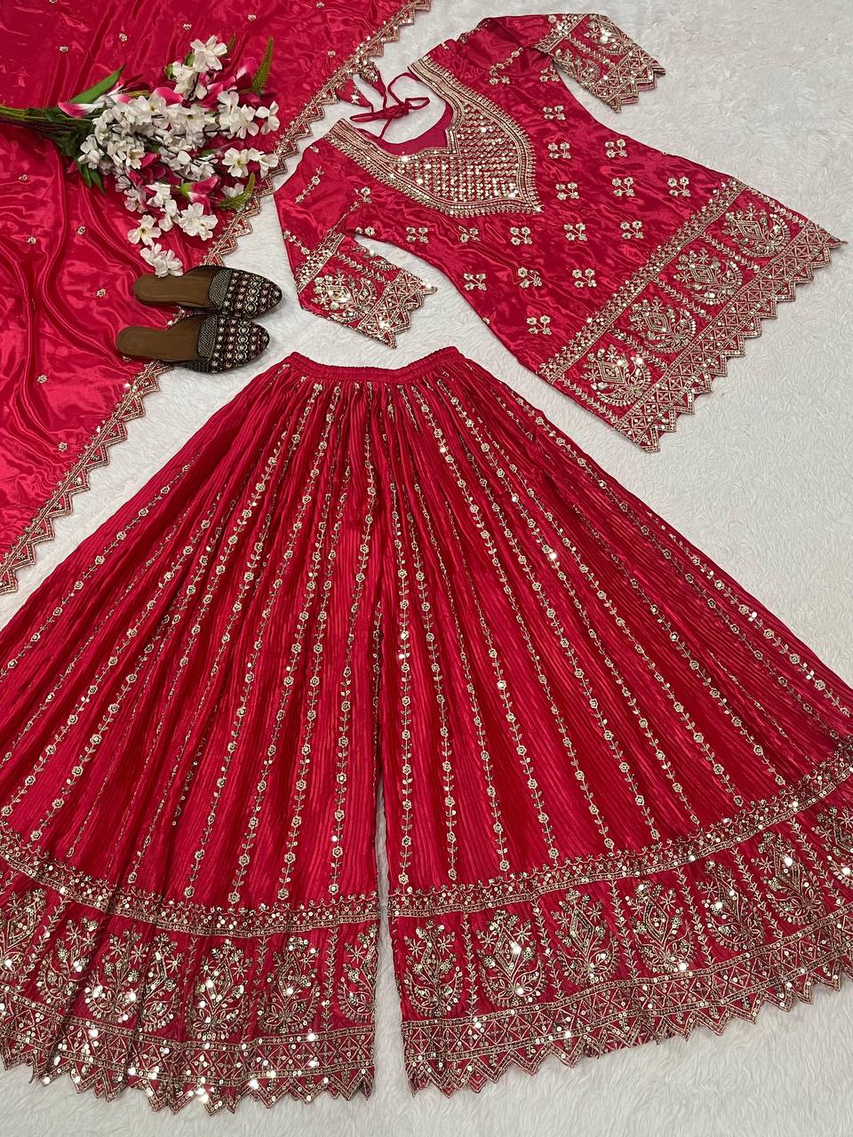 Designer Party Wear Top, Sharara Palazzo and Dupatta
