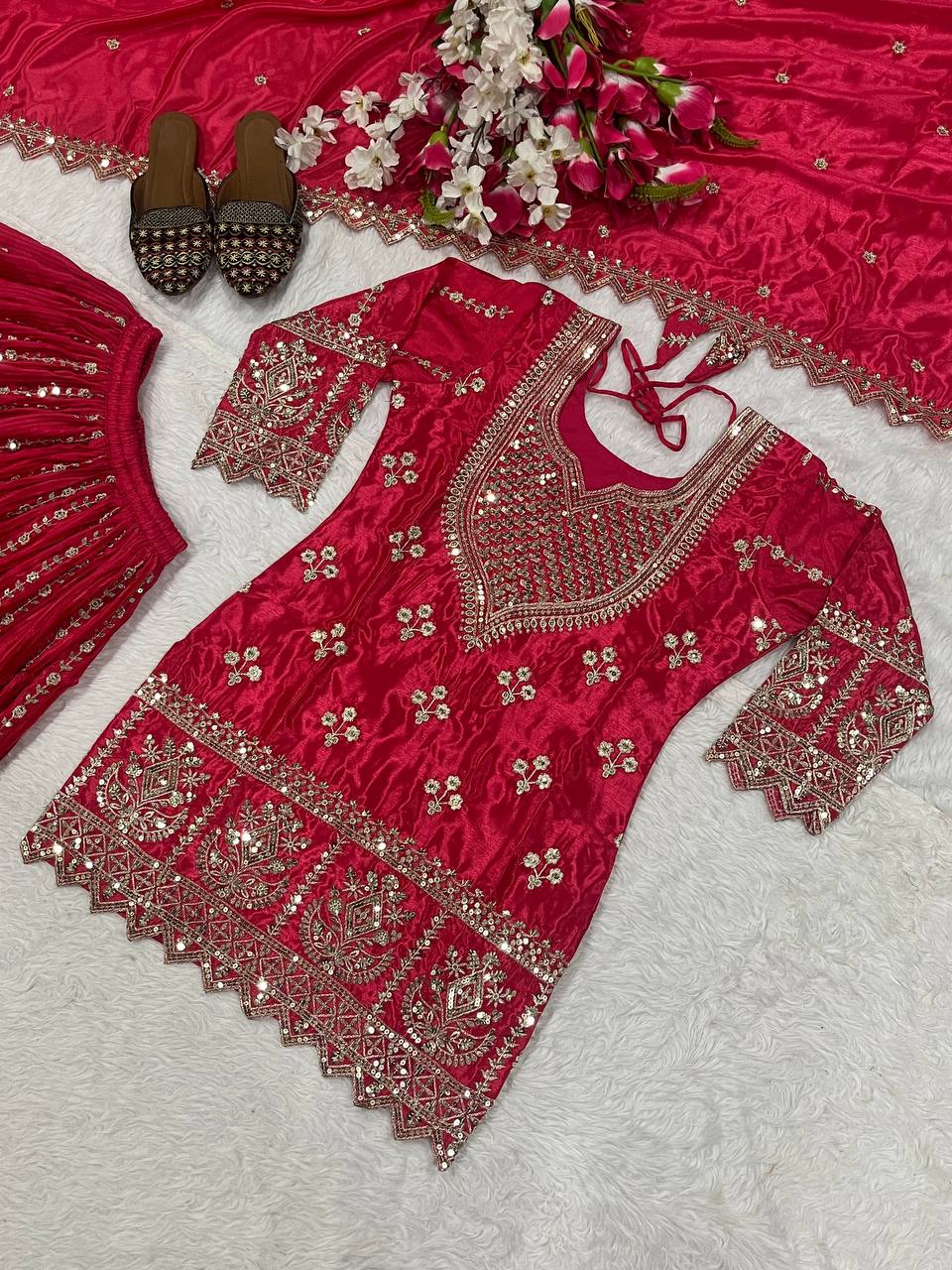 Designer Party Wear Top, Sharara Palazzo and Dupatta