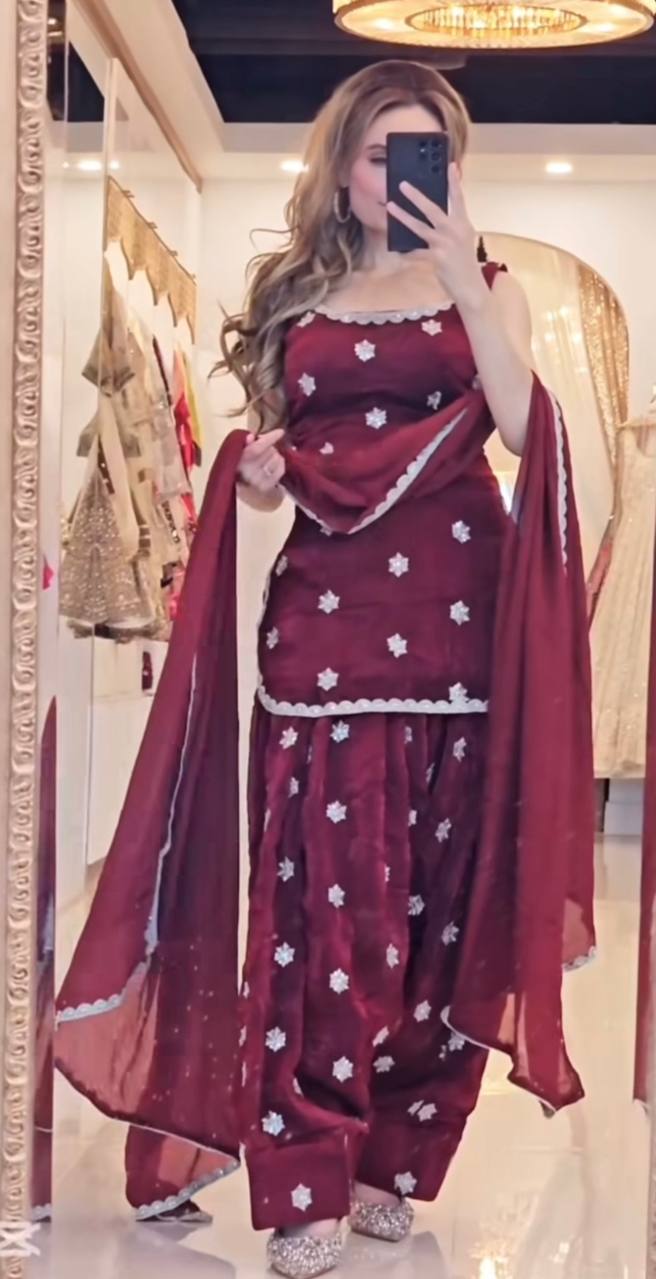Designer Party Wear Top with Farshi Salwar