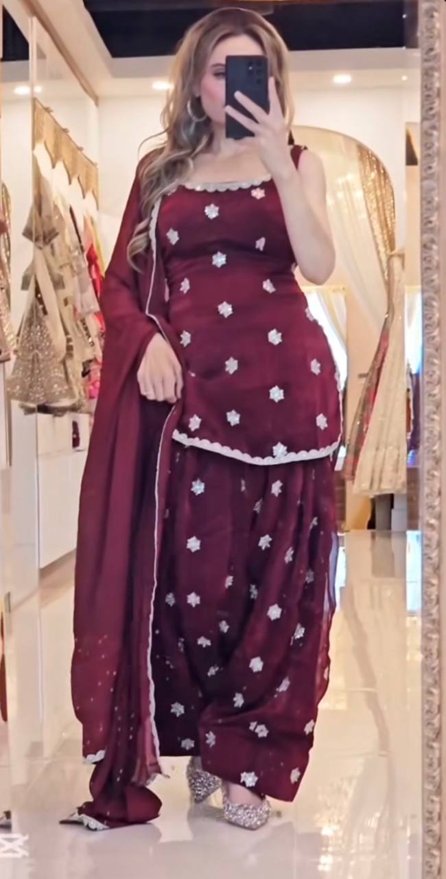 Designer Party Wear Top with Farshi Salwar