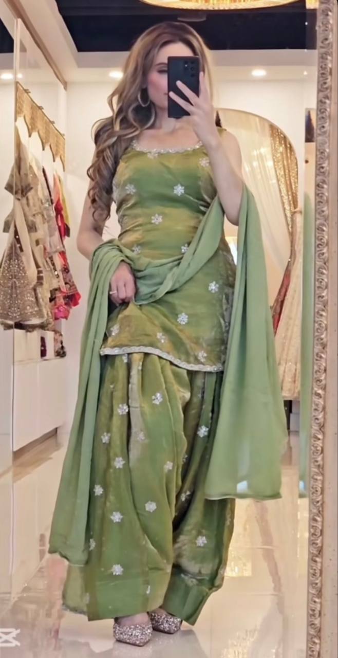 Designer Party Wear Top with Farshi Salwar