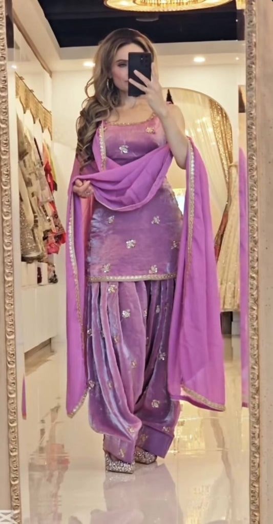 Designer Party Wear Top with Farshi Salwar