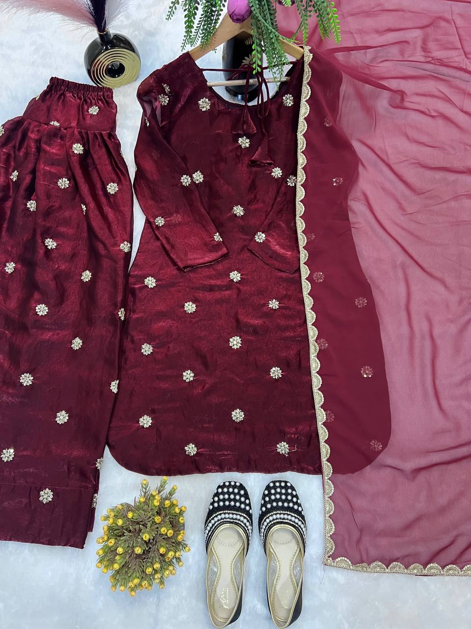 Designer Party Wear Top with Farshi Salwar