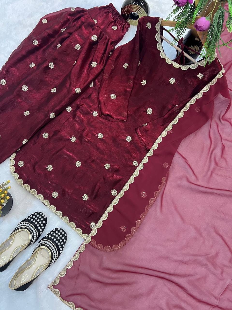 Designer Party Wear Top with Farshi Salwar