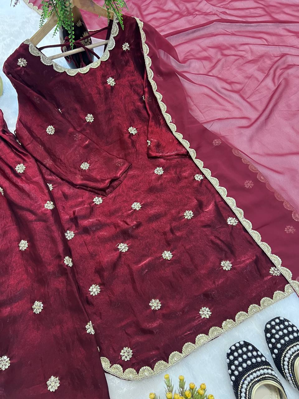 Designer Party Wear Top with Farshi Salwar