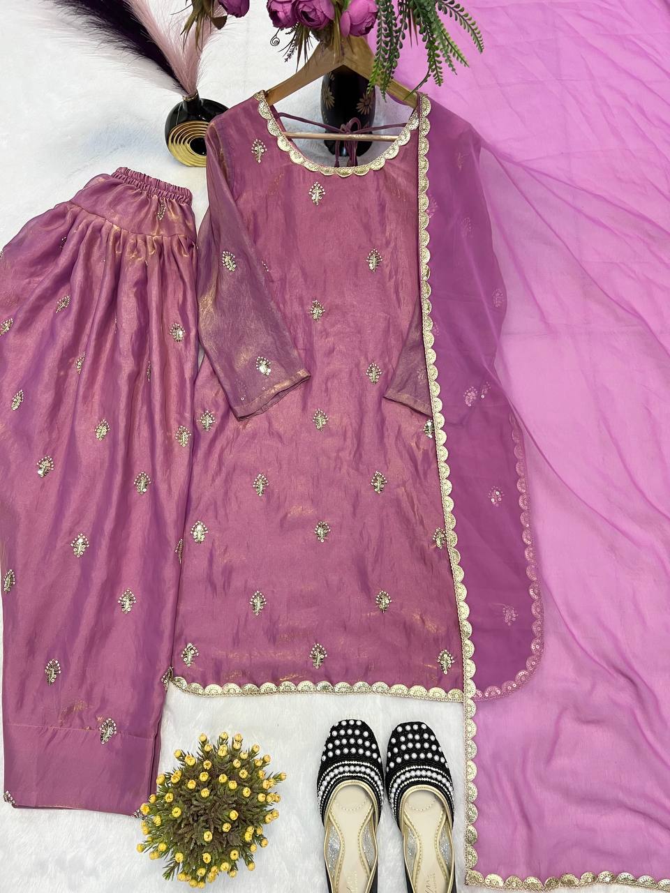 Designer Party Wear Top with Farshi Salwar