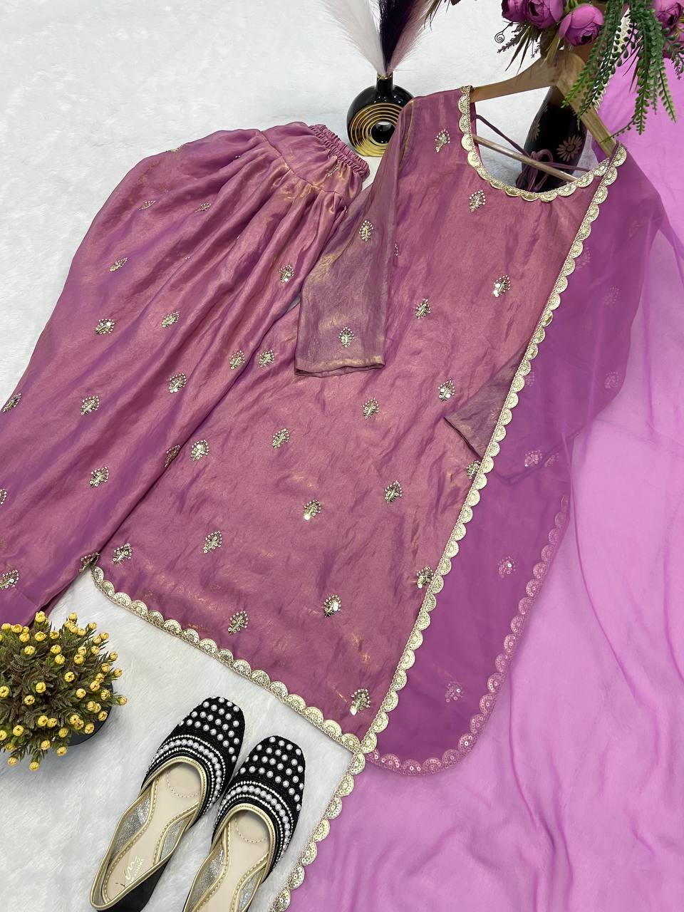 Designer Party Wear Top with Farshi Salwar