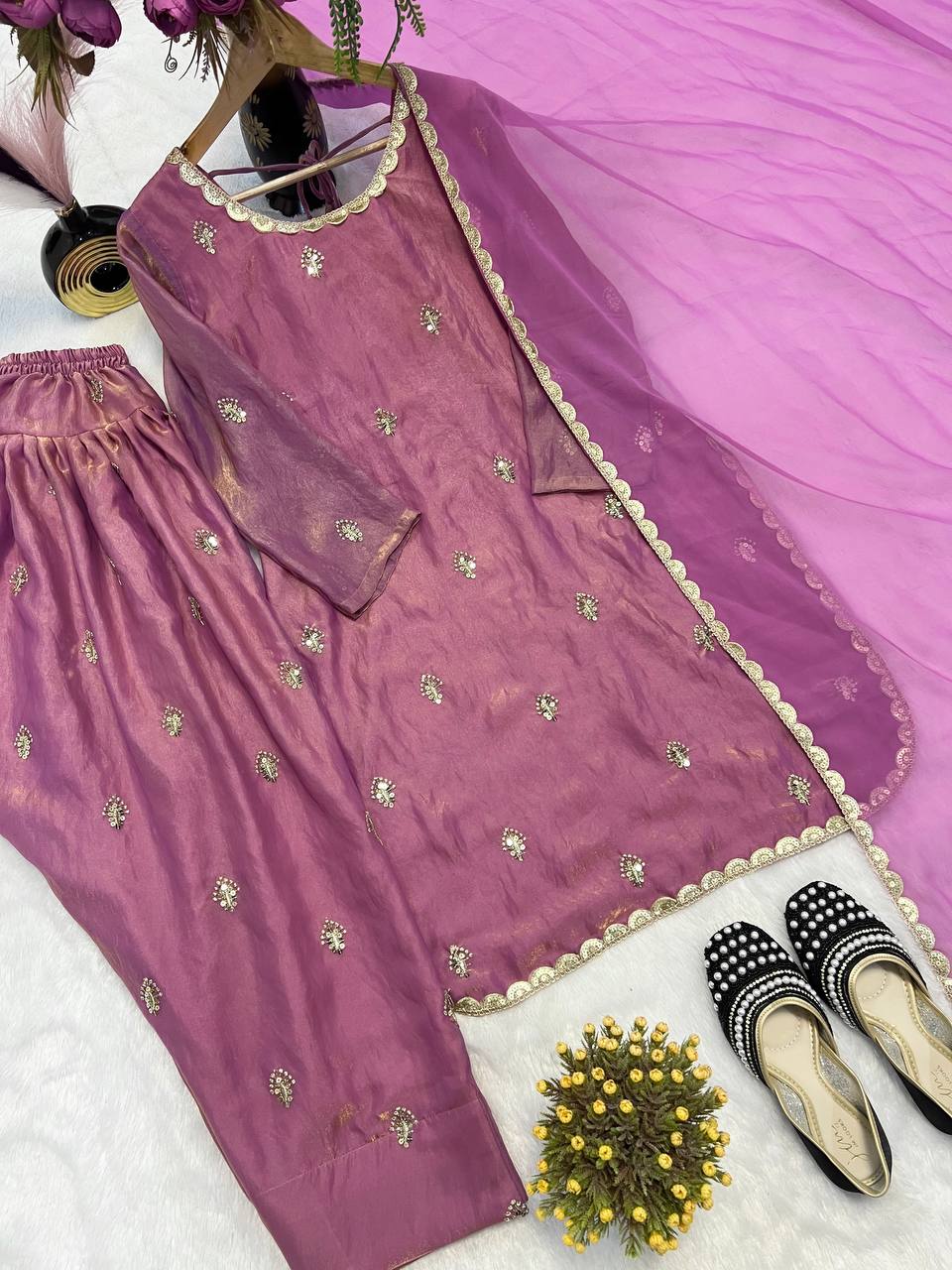 Designer Party Wear Top with Farshi Salwar