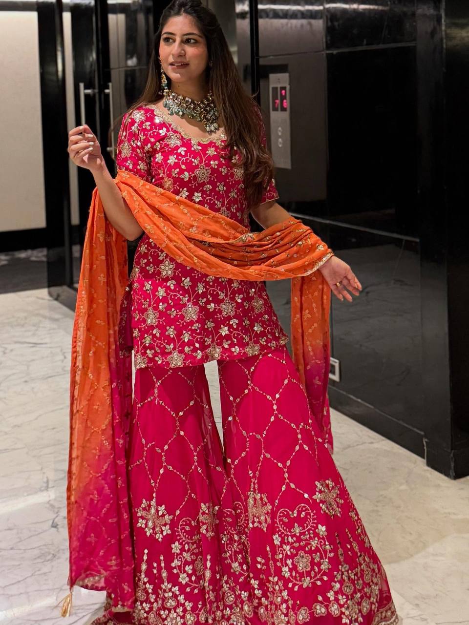 New Designer Heavy Georgette Embroidered Sharara Set