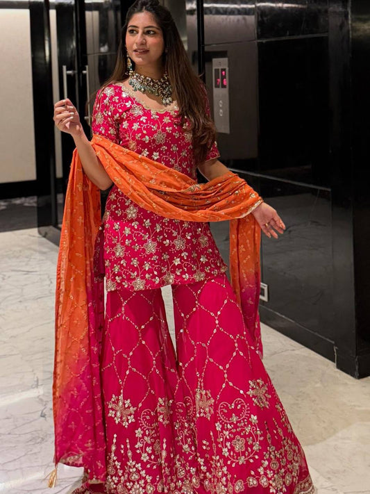 New Designer Heavy Georgette Embroidered Sharara Set