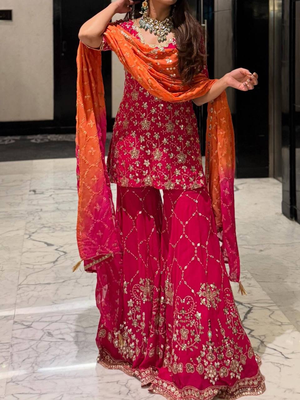 New Designer Heavy Georgette Embroidered Sharara Set