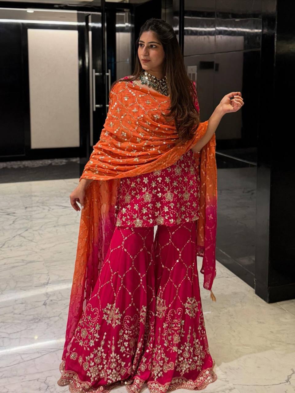 New Designer Heavy Georgette Embroidered Sharara Set