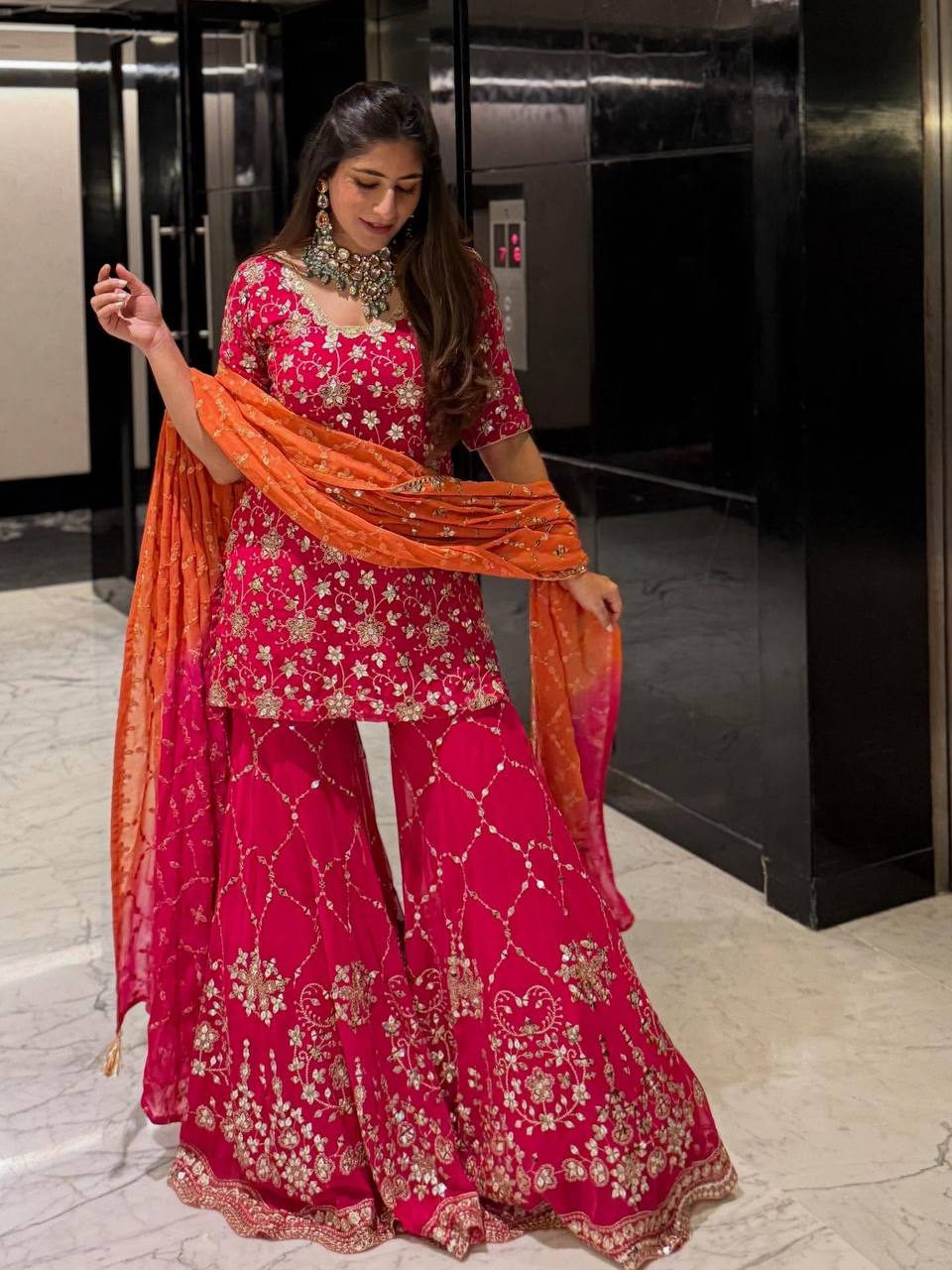 New Designer Heavy Georgette Embroidered Sharara Set