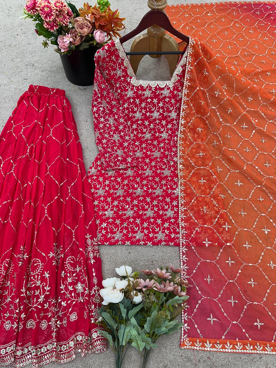New Designer Heavy Georgette Embroidered Sharara Set