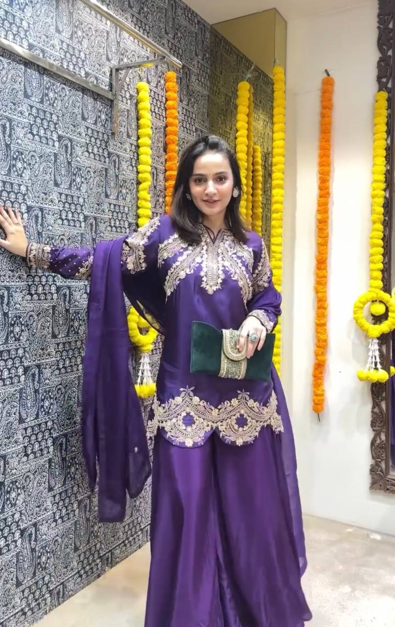 Heavy Chinon Silk Kurta Palazzo Set