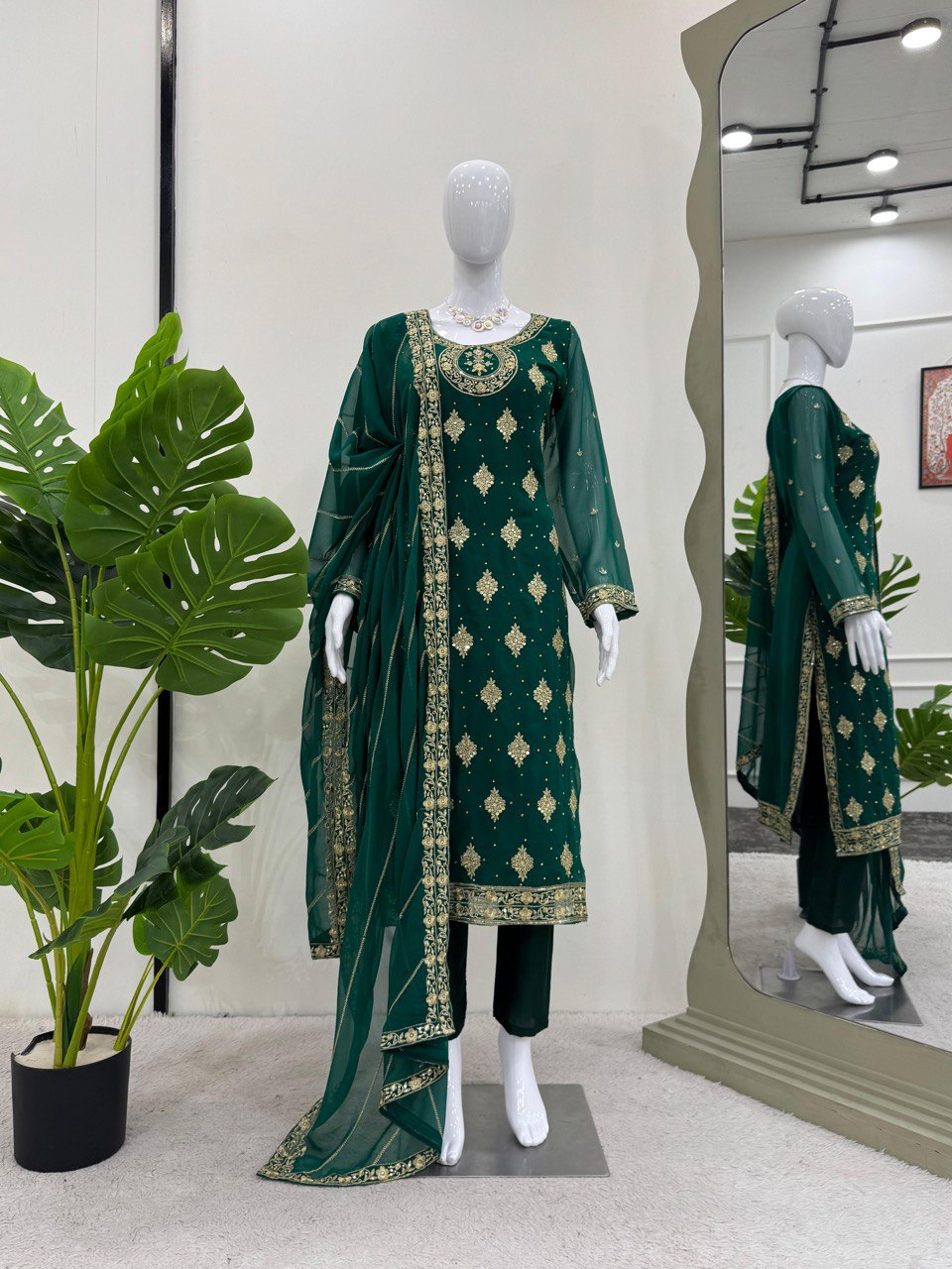 "Elegant Threadwork Ensemble with Sequins and Lace"