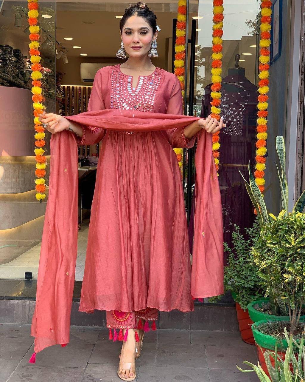 Designer muslin silk kurta pant with dupatta sets