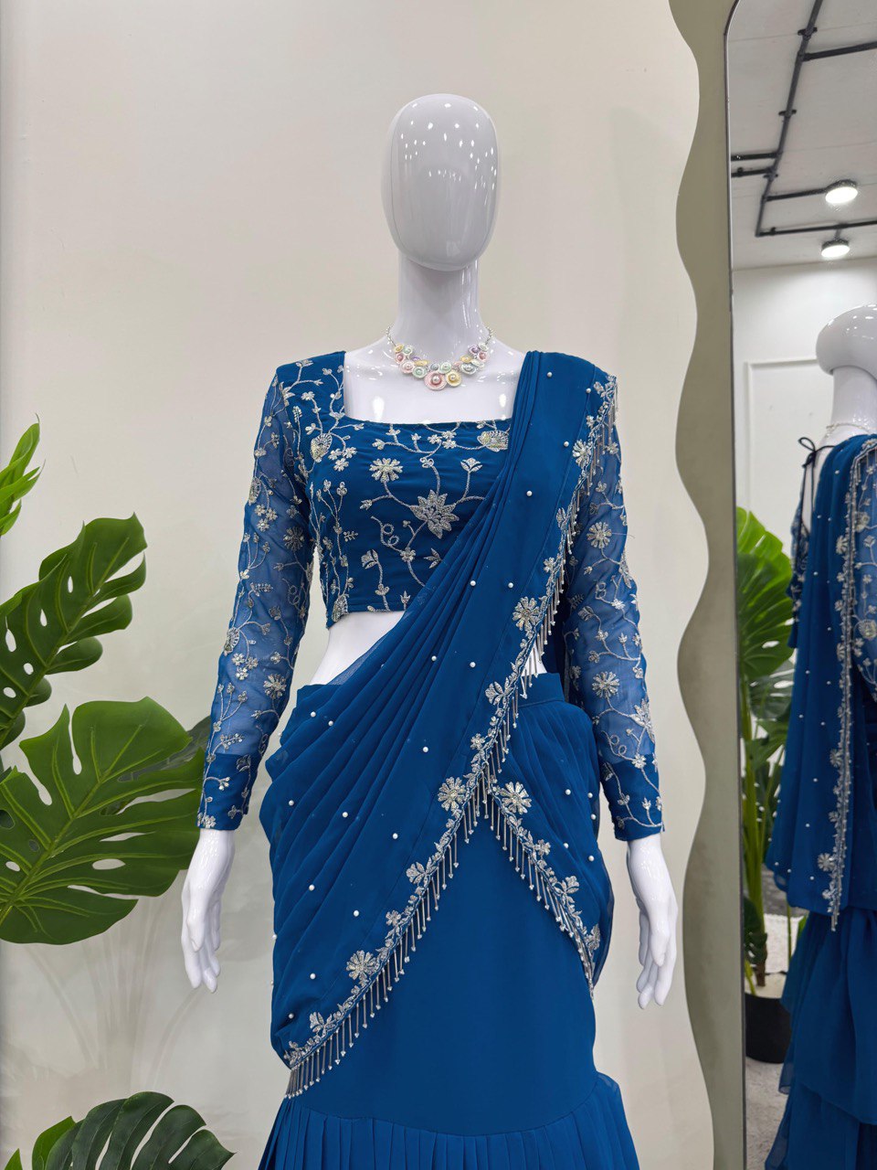 Elegant Faux Georgette Lehenga Saree Set with Thread & Sequence Work